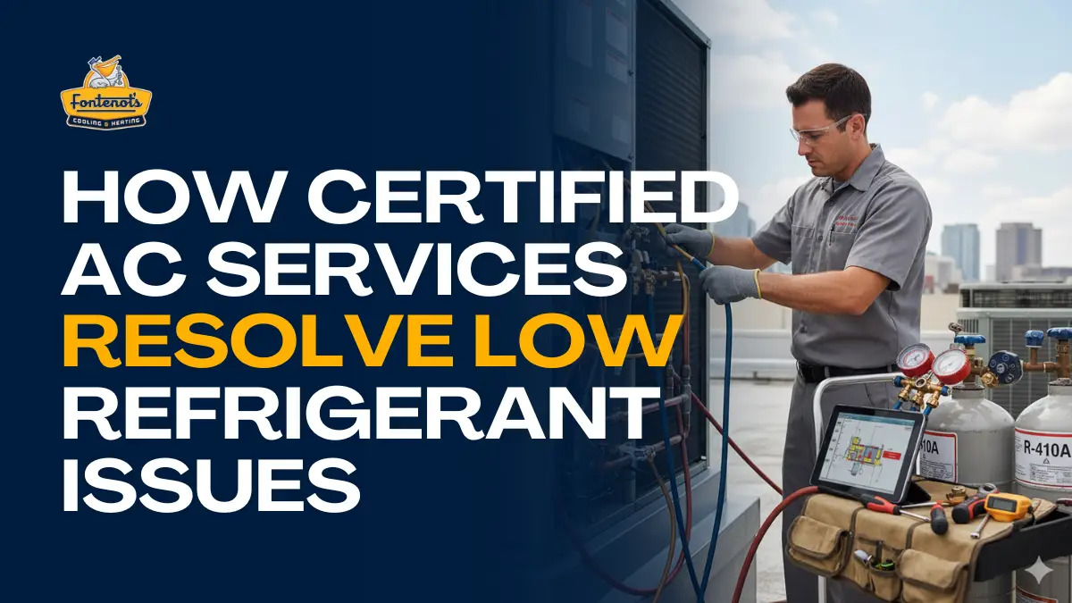 a man is fixing low refrigerant air conditioning services